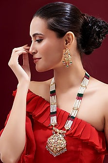 Gold Plated Jadau & Multi-Colored Stone Long Necklace Set