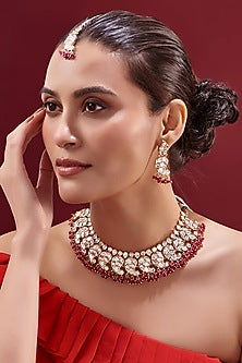 Gold Plated Pink Kundan Polki Necklace Set