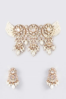 Gold Plated Kundan Polki & Pearl String Choker Necklace Set