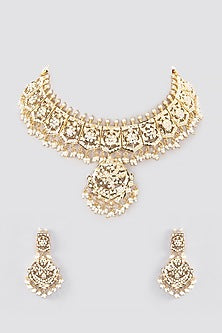 Gold Plated Jadau & Pearl Necklace Set