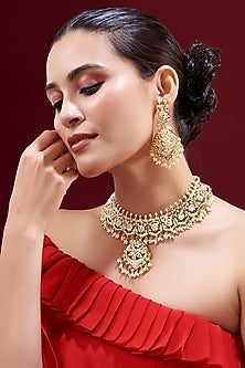 Gold Plated Jadau & Pearl Necklace Set