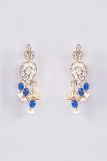 Gold Plated Blue Kundan Polki Necklace Set