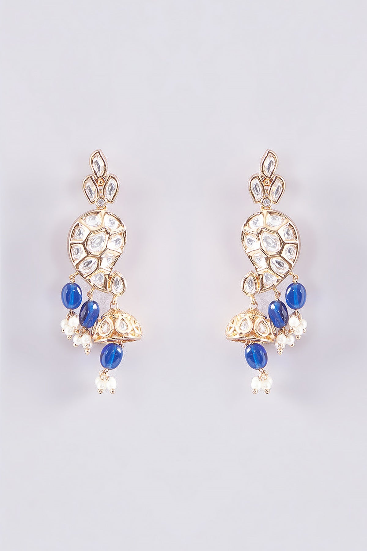 Gold Plated Blue Kundan Polki Necklace Set