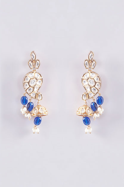 Gold Plated Blue Kundan Polki Necklace Set