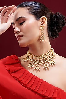 Gold Plated Kundan Polki Necklace Set