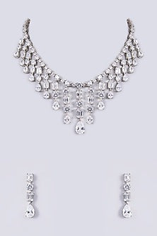 White Finish Diamond Necklace Set