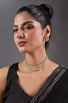 Gold Finish Moissanite Stone Necklace Set