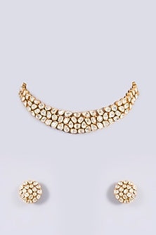 Gold Finish Moissanite Stone Necklace Set