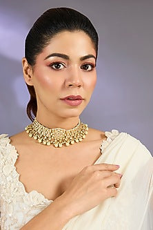 Gold Finish White Stone Choker Necklace