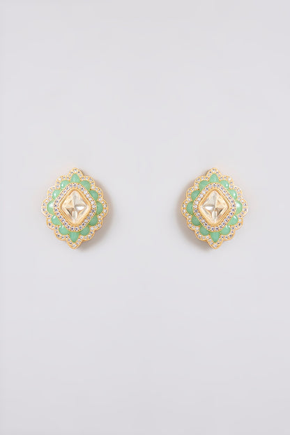 Two-Tone Finish Kundan Polki & Pearl Drop Mint Green Meenakari Choker Necklace Set