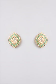 Two-Tone Finish Kundan Polki & Pearl Drop Mint Green Meenakari Choker Necklace Set