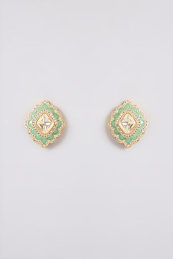Two-Tone Finish Kundan Polki & Pearl Drop Mint Green Meenakari Choker Necklace Set
