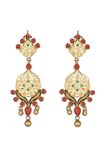 Gold Plated Moonga Beaded Dangler Earrings In Sterling Silver