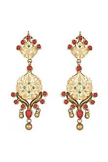 Gold Plated Moonga Beaded Dangler Earrings In Sterling Silver