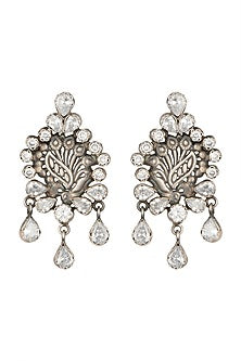 Silver Finish White Stone Dangler Earrings In Sterling Silver