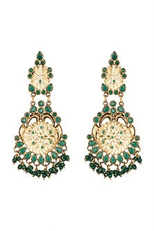 Gold Plated Emerald & Pearl Dangler Earrings In Sterling Silver