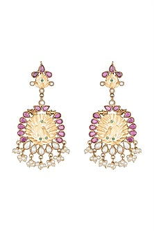 Gold Plated Emerald & Pearl Dangler Earrings In Sterling Silver