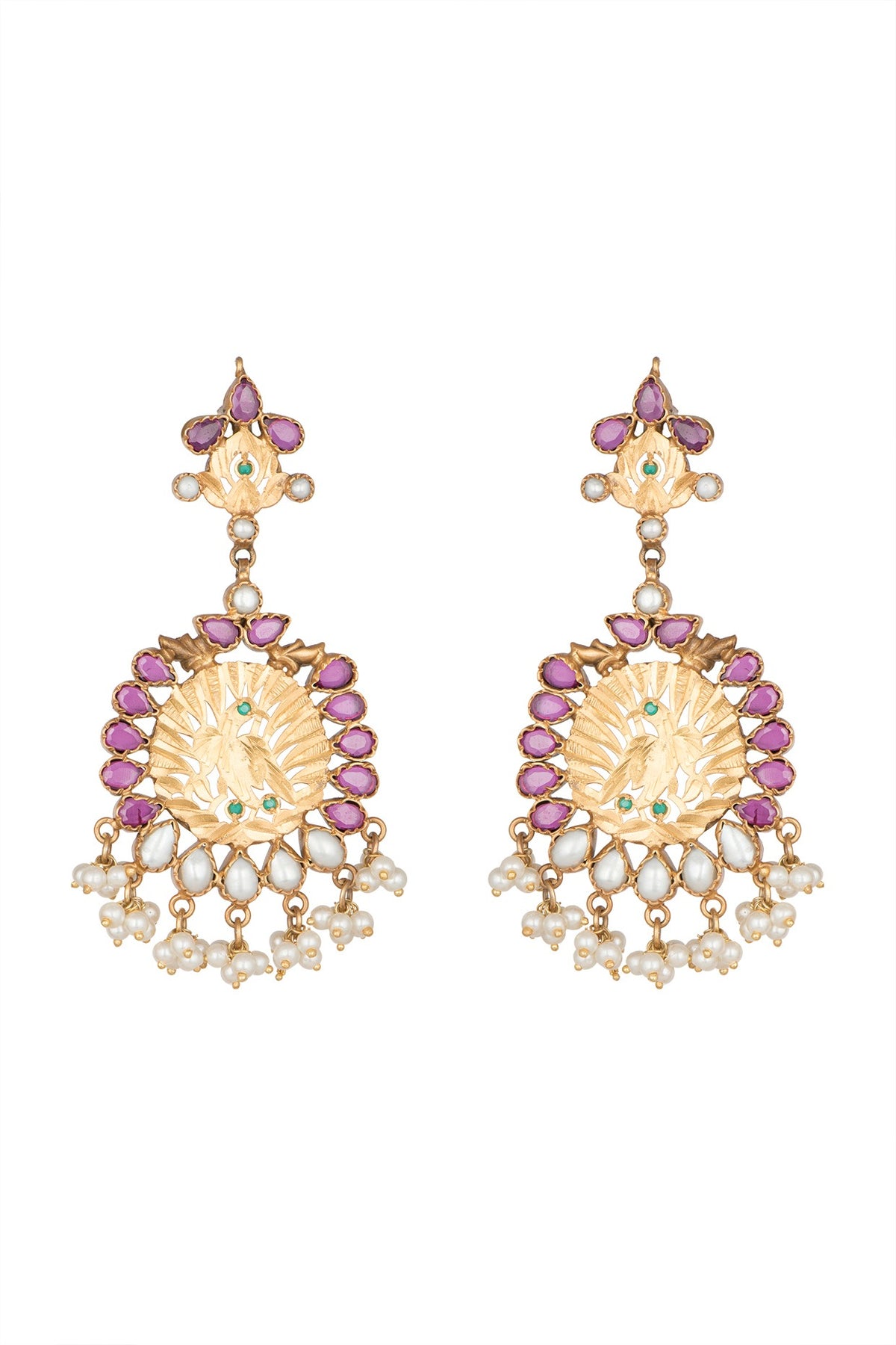 Gold Plated Emerald & Pearl Dangler Earrings In Sterling Silver