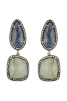 Silver Finish Sapphire & Emerald Victorian Dangler Earrings In Sterling Silver
