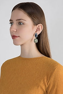 Silver Finish Sapphire & Emerald Victorian Dangler Earrings In Sterling Silver