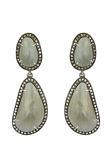 Silver Finish Diamond & Emerald Dangler Earrings In Sterling Silver