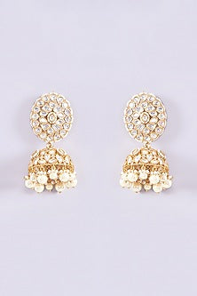 Gold Finish Kundan Polki & Pearl Drop Long Necklace Set