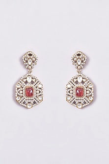 White Finish Ruby & Pearl Choker Necklace Set