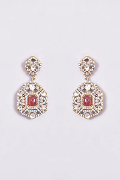 White Finish Ruby & Pearl Choker Necklace Set