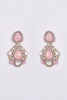 Gold Finish Pink Kundan Polki Long Necklace Set