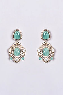Gold Finish Turquoise Kundan Polki Long Necklace Set