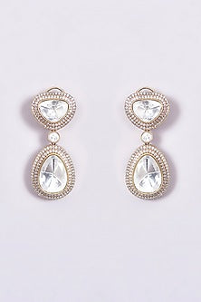 Gold Finish White Kundan Polki Layered Necklace Set