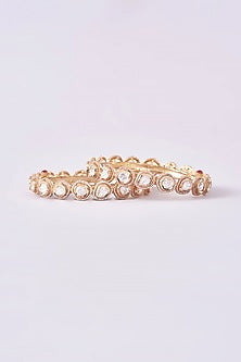 Gold Finish Kundan Polki Bangles (Set Of 2)
