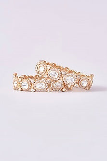 Gold Finish Kundan Polki Bangles (Set Of 2)