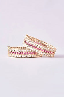 Gold Finish Kundan Polki & Ruby Kadas (Set Of 2)