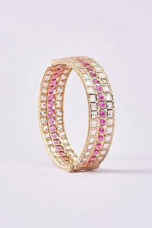 Gold Finish Kundan Polki & Ruby Kadas (Set Of 2)