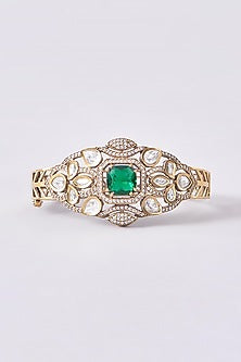 White Finish Diamond & Emerald Cuff