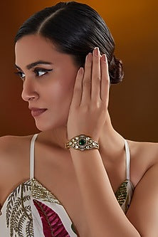 White Finish Diamond & Emerald Cuff