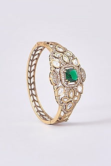 White Finish Diamond & Emerald Cuff