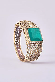 White Finish Diamond & Emerald Cuff