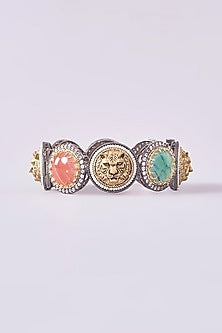 Gold Finish Multi-Colored Kundan Polki Pacheli Kada