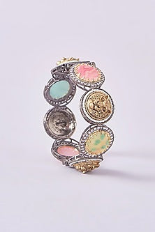 Gold Finish Multi-Colored Kundan Polki Pacheli Kada