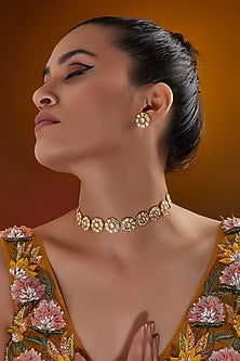 Gold Plated Kundan Polki Choker Necklace Set