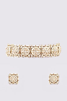 Gold Plated Kundan Polki Choker Necklace Set