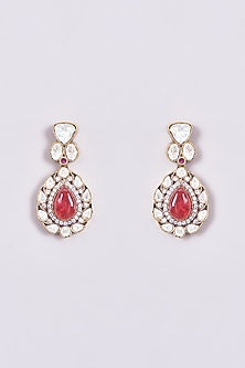 Gold Finish Kundan Polki & Red Stone Floral Necklace Set