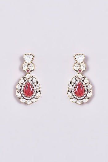Gold Finish Kundan Polki & Red Stone Floral Necklace Set