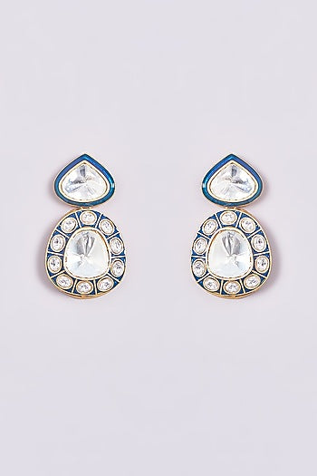 Gold Finish Kundan Polki Dangler Earrings