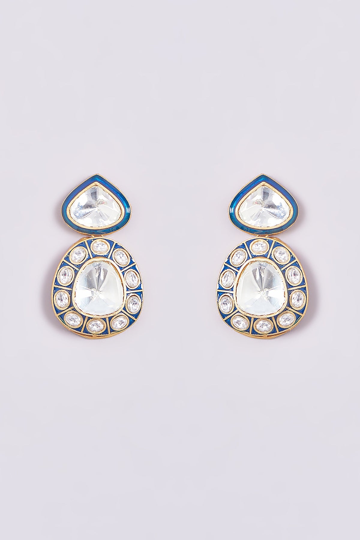 Gold Finish Kundan Polki Dangler Earrings
