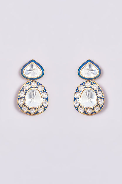 Gold Finish Kundan Polki Dangler Earrings