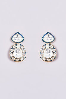 Gold Finish Kundan Polki Dangler Earrings
