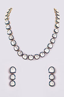 Black Rhodium Finish Kundan Polki Necklace Set
